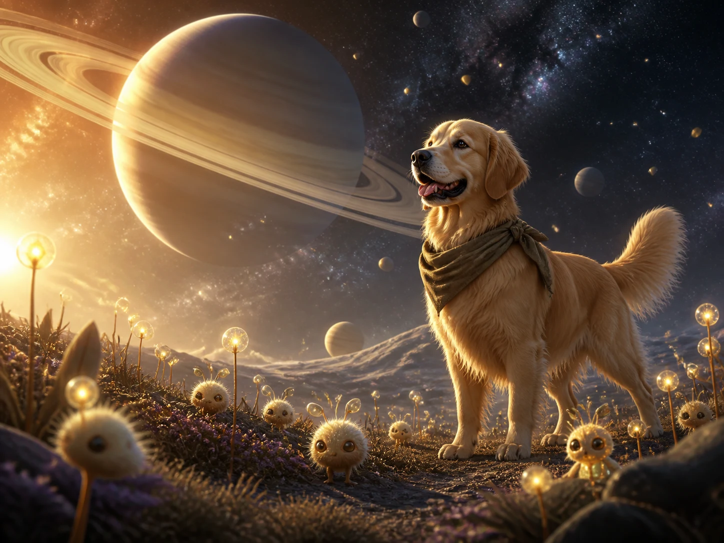Personalized pet adventure coloring page set with a dog exploring Saturn