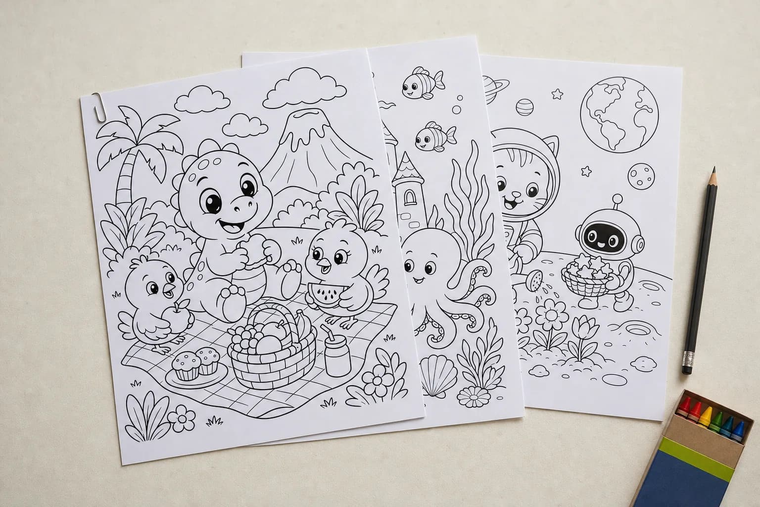 Three free printable coloring pages arranged as a real downloadable set